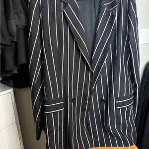 Reformation Navy Blazer with White Stripes